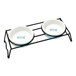 Signature Housewares Fish Print Elevated Cat Bowls